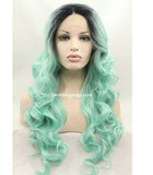 20 inches dark root ombre light green body wave synthetic lace front wigs - Luckin Wigs