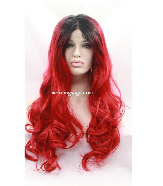 20 inches dark root red body wave synthetic lace front wigs - Luckin Wigs