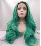 20 inches dark root green natural wave synthetic lace front wigs - Luckin Wigs