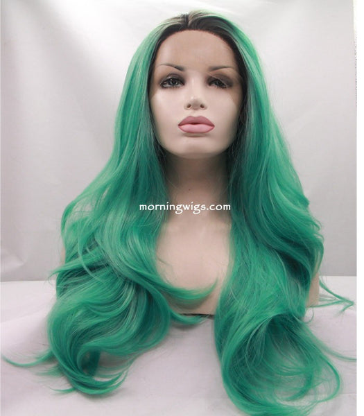 20 inches dark root green natural wave synthetic lace front wigs - Luckin Wigs