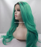 20 inches dark root green natural wave synthetic lace front wigs - Luckin Wigs