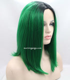 14 inches dark root green natural straight synthetic lace front wigs - Luckin Wigs