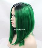 14 inches dark root green natural straight synthetic lace front wigs - Luckin Wigs