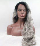 24 inches black ombre gray bodywave synthetic lace front synthetic wig - Luckin Wigs