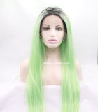 dark root ombre light green synthetic lace front wigs - Luckin Wigs