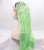 dark root ombre light green synthetic lace front wigs - Luckin Wigs
