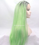 dark root ombre light green synthetic lace front wigs - Luckin Wigs