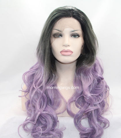 dark root ombre purple synthetic lace front wigs for Melbourne Cup Day - Luckin Wigs