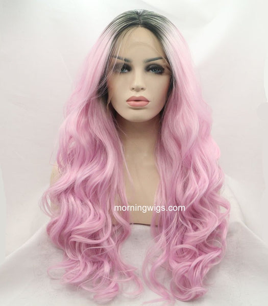 dark root pink body wave synthetic lace front wigs for Sydney to Hobart Yacht Race - Luckin Wigs