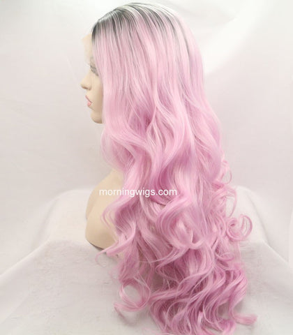 dark root pink body wave synthetic lace front wigs for Sydney to Hobart Yacht Race - Luckin Wigs