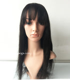 20 inches straight black Lace Front Mongolian Human Hair Wigs with bang - Luckin Wigs