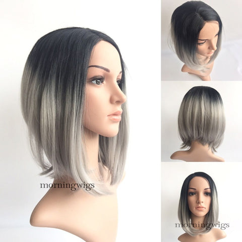 Fashion black ombre gray  synthetic lace front wig - Luckin Wigs