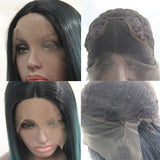 Black ombre dark blue straight synthetic wig - Luckin Wigs