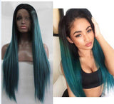 Black ombre dark blue straight synthetic wig - Luckin Wigs