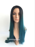 Black ombre dark blue straight synthetic wig - Luckin Wigs
