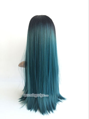 Black ombre dark blue straight synthetic wig - Luckin Wigs