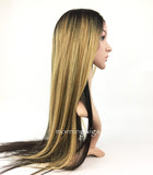 24 INCHES MINK BLOND MIX BLACK STRAIGHT 100% BRAZILIAN HUMAN HAIR HD LACE WIGS - Luckin Wigs