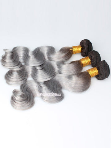 1B Grey ombre 18 inches body wave hair bundles - Luckin Wigs