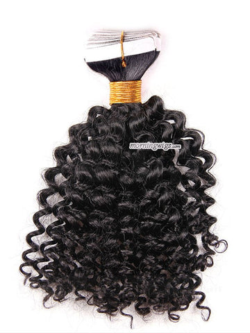 Kinky curly black human hair tapes in hair extensions - Luckin Wigs