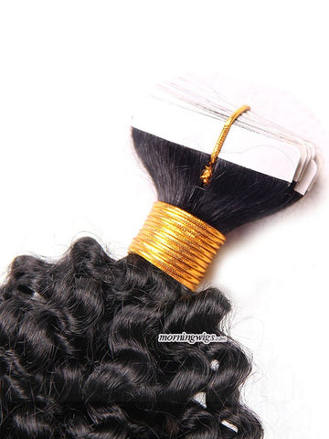 Kinky curly black human hair tapes in hair extensions - Luckin Wigs