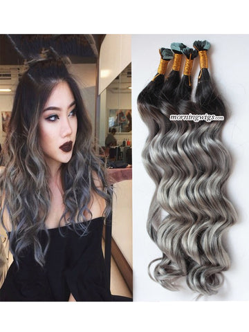 22 inches body wave 1B-Grey ombre color tapes on hair extensions - Luckin Wigs