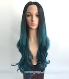 22 inches long body wave dark green fashion synthetic lace front wig - Luckin Wigs