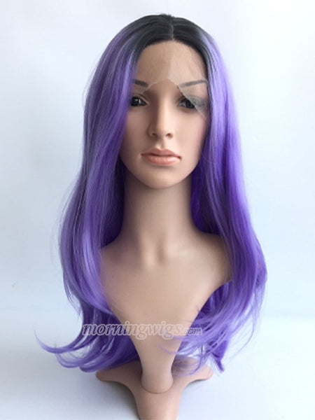 Fashion black purple ombre color synthetic lace front wig - Luckin Wigs