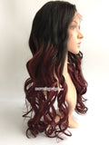 Brazilian human hair 22 inches body wave 1B ombre 99J  lace wigs - Luckin Wigs