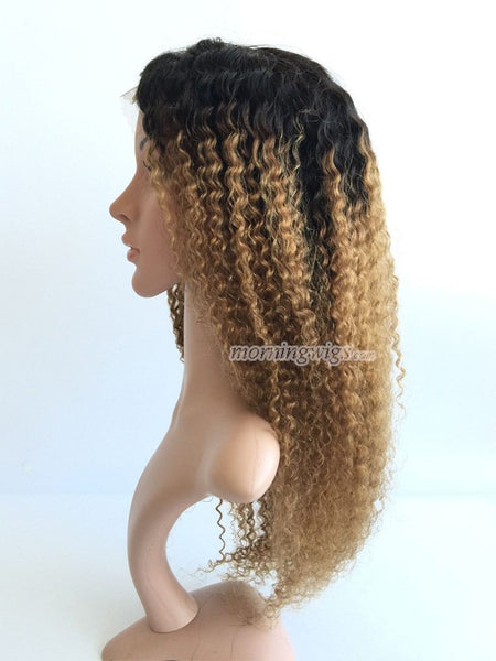 kinky curly 16 inches 6mm curly 1B-27 ombre Brazilian human hair wig 150% density - Luckin Wigs