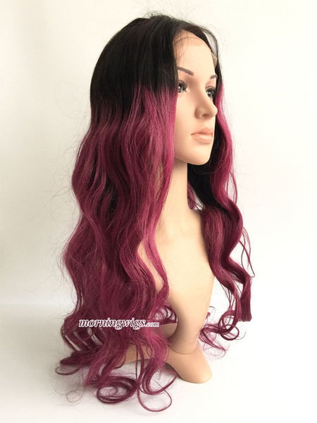 Black ombre wine red 22 inches body wave human lace wig - Luckin Wigs