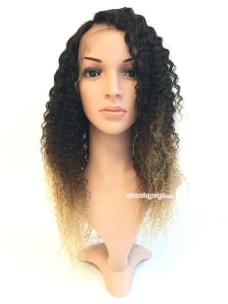 16 inches kinky curly Black blonde ombre color human hair wig - Luckin Wigs