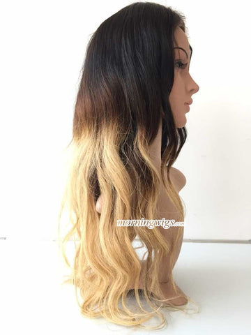 360 Lace Human Hair Wigs 20 inches body wave 1B-4-27 ombre blonde lace wigs - Luckin Wigs