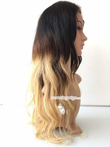 100% virgin human hair 20 inches body wave 1B-4-27 ombre blonde lace wigs - Luckin Wigs