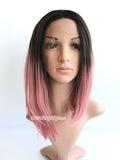 12 inches black pink ombre straight synthetic wig - Luckin Wigs