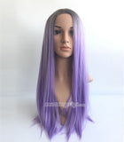 fashion 20 inches black ombre purple synthetic lace front wig - Luckin Wigs