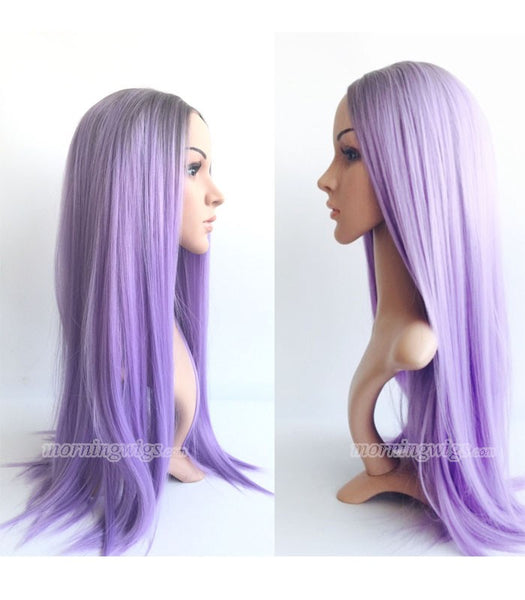 fashion 20 inches black ombre purple synthetic lace front wig - Luckin Wigs