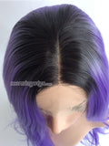 Fashion black purple ombre color synthetic lace front wig - Luckin Wigs