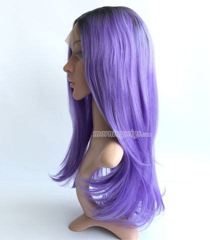 Fashion black purple ombre color synthetic lace front wig - Luckin Wigs