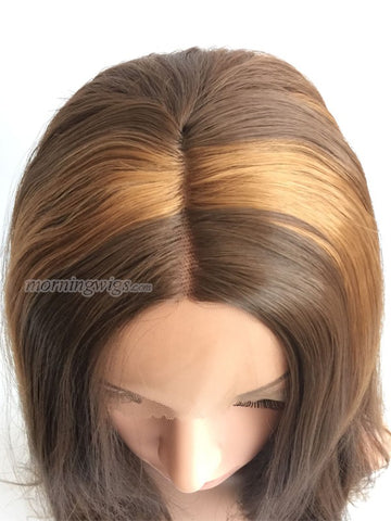 20 inches brown blonde straight synthetic lace front wig - Luckin Wigs