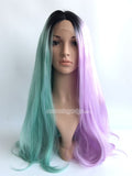 22 inches black light blue light purple  synthetic lace front wig - Luckin Wigs