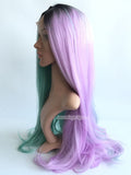 22 inches black light blue light purple  synthetic lace front wig - Luckin Wigs