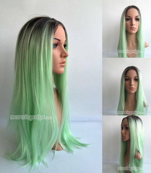 22 inches black light green synthetic lace front wig - Luckin Wigs