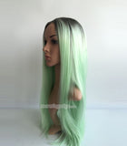 22 inches black light green synthetic lace front wig - Luckin Wigs