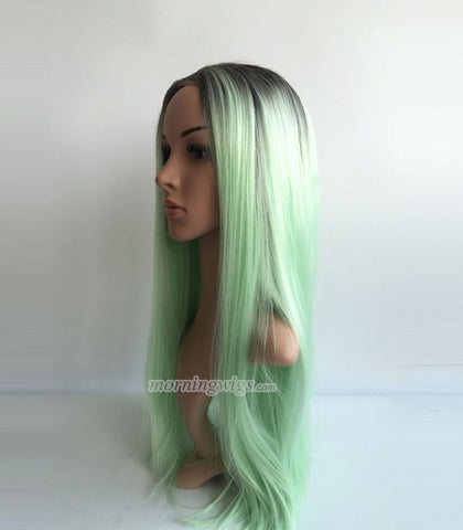22 inches black light green synthetic lace front wig - Luckin Wigs