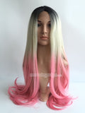 24 inches black blonde pink ombre straight lace front wig - Luckin Wigs