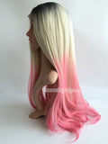 24 inches black blonde pink ombre straight lace front wig - Luckin Wigs