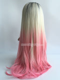 24 inches black blonde pink ombre straight lace front wig - Luckin Wigs