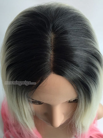 24 inches black blonde pink ombre straight lace front wig - Luckin Wigs