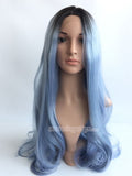 24 inches black gray ombre straight synthetic lace front wig - Luckin Wigs