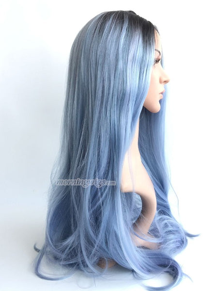 24 inches black gray ombre straight synthetic lace front wig - Luckin Wigs